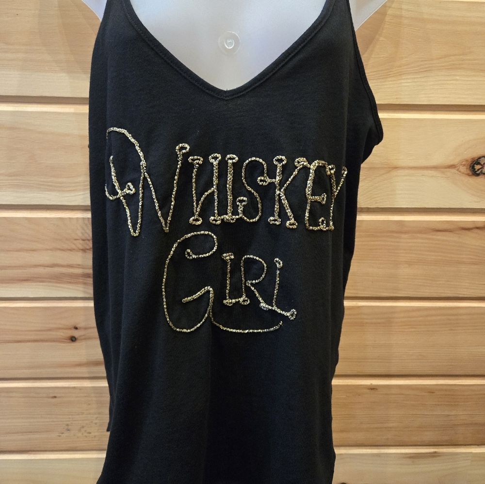 Shyanne Black and Gold 'Whiskey Girl' Tank Top Sz L